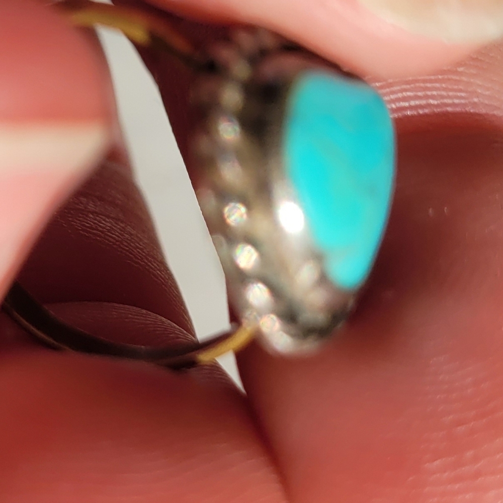 Navajo Turquoise Silver Brass Shank  Ring - Picture 4 of 6
